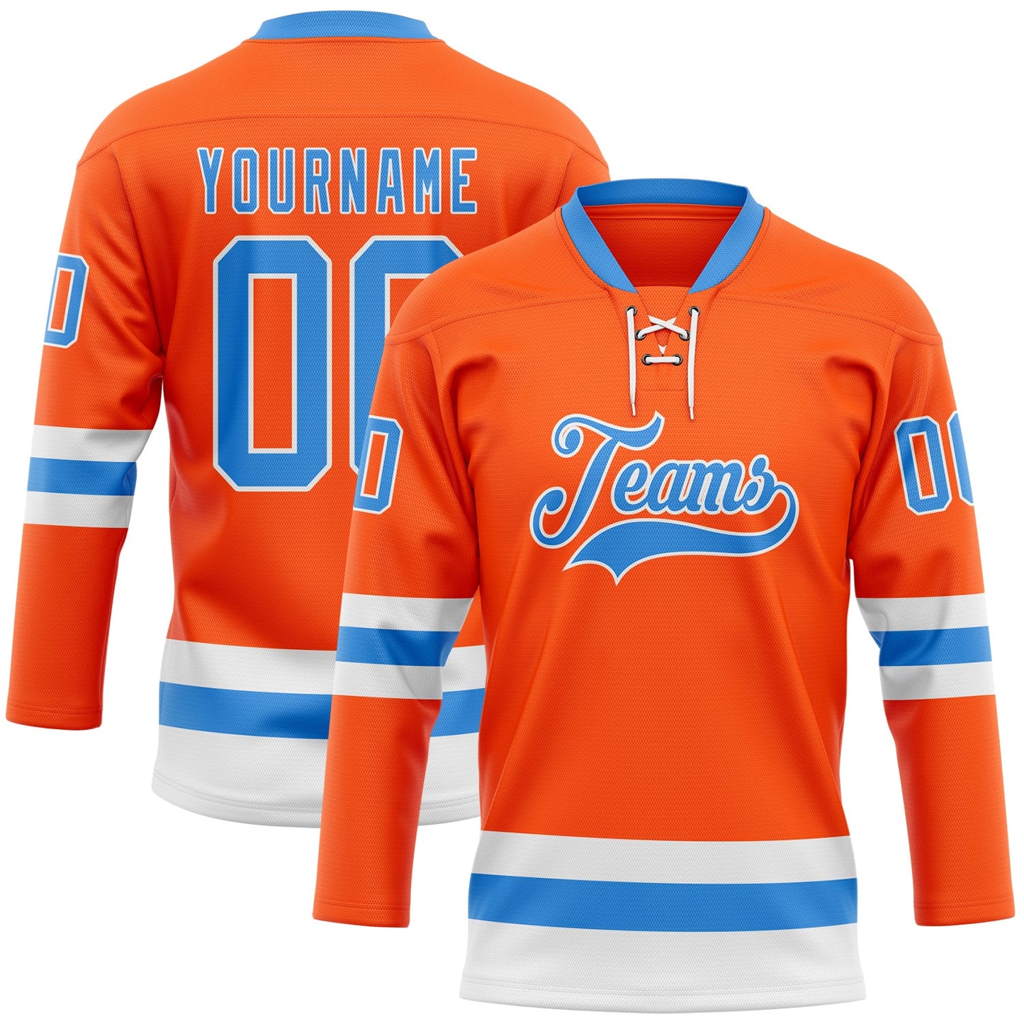 Custom Orange Powder Blue-White Hockey Lace Neck Jersey - Sky-Custom