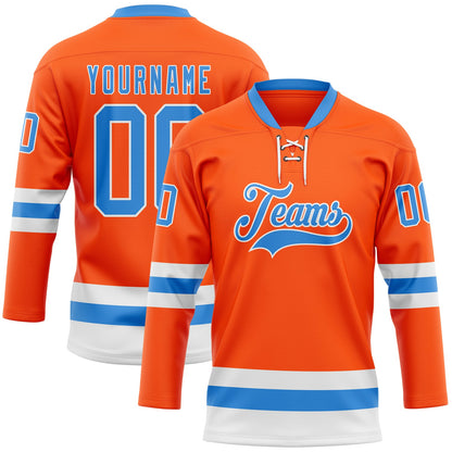 Custom Orange Powder Blue-White Hockey Lace Neck Jersey - Sky-Custom