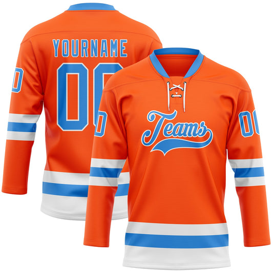 Custom Orange Powder Blue-White Hockey Lace Neck Jersey - Sky-Custom