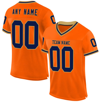 Custom Orange Navy-Old Gold Mesh Authentic Throwback Football Jersey - Sky-Custom