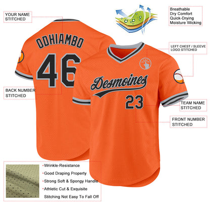 Custom Orange Black-Gray Authentic Throwback Baseball Jersey - Sky-Custom