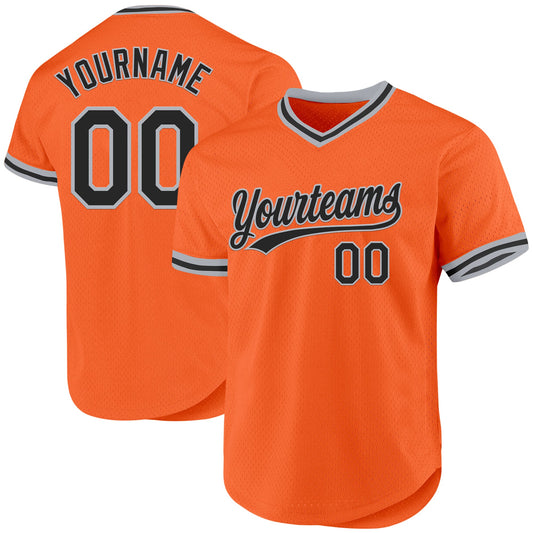 Custom Orange Black-Gray Authentic Throwback Baseball Jersey - Sky-Custom