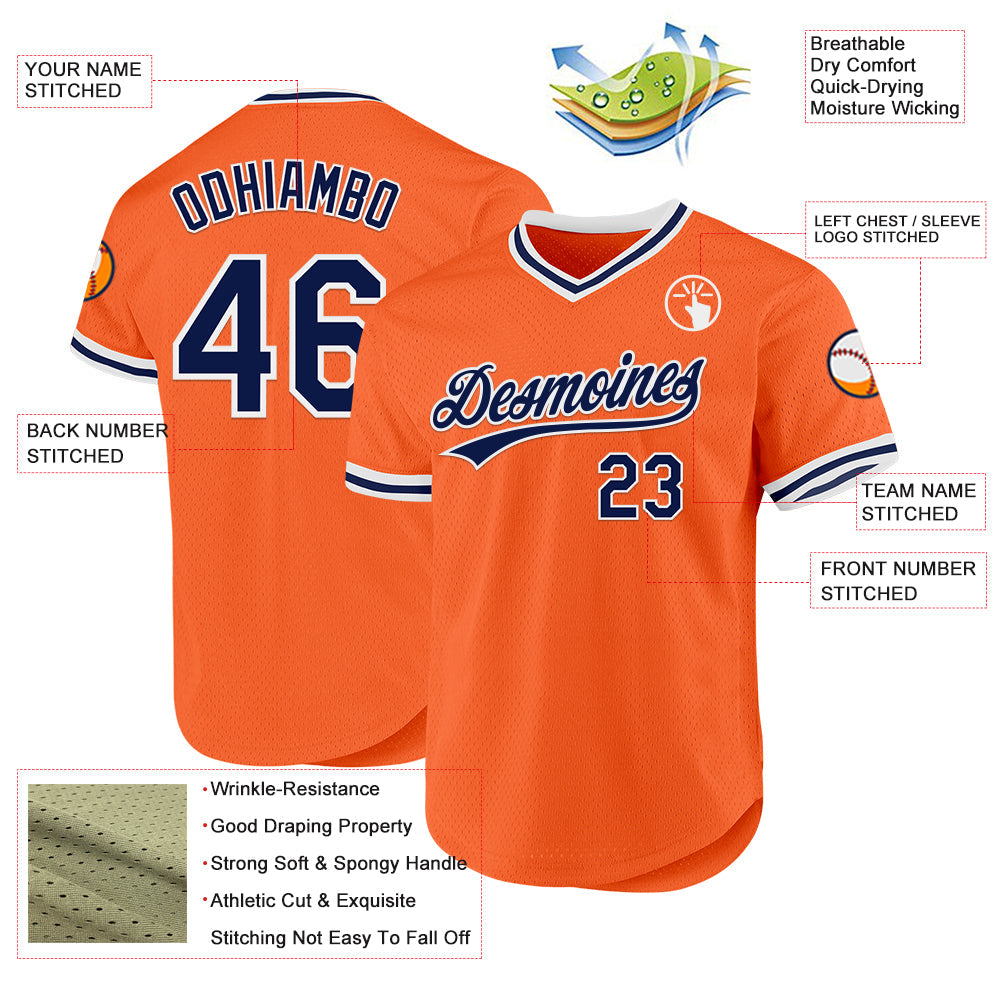 Custom Orange Navy-White Authentic Throwback Baseball Jersey - Sky-Custom