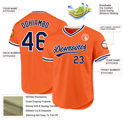 Custom Orange Navy-White Authentic Throwback Baseball Jersey - Sky-Custom