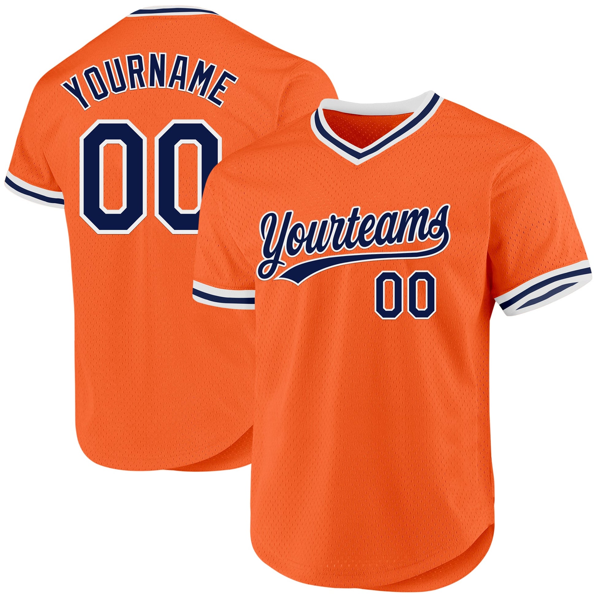 Custom Orange Navy-White Authentic Throwback Baseball Jersey - Sky-Custom