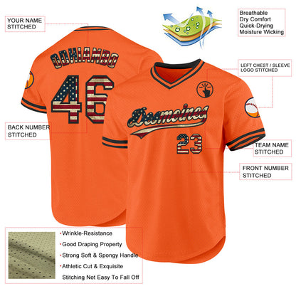 Custom Orange Vintage USA Flag-Black Authentic Throwback Baseball Jersey - Sky-Custom
