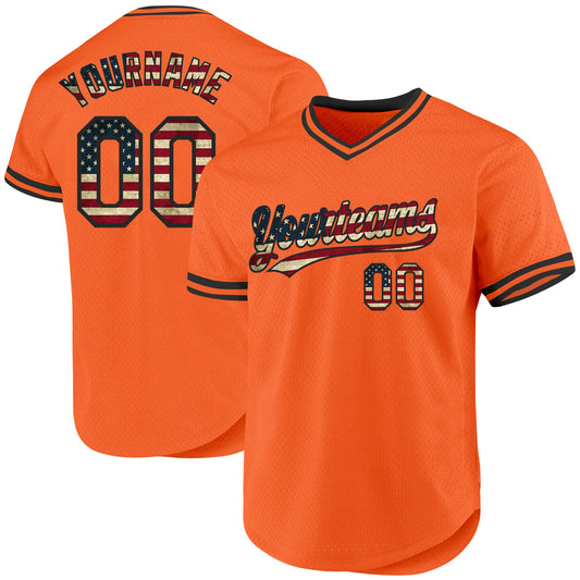 Custom Orange Vintage USA Flag-Black Authentic Throwback Baseball Jersey - Sky-Custom