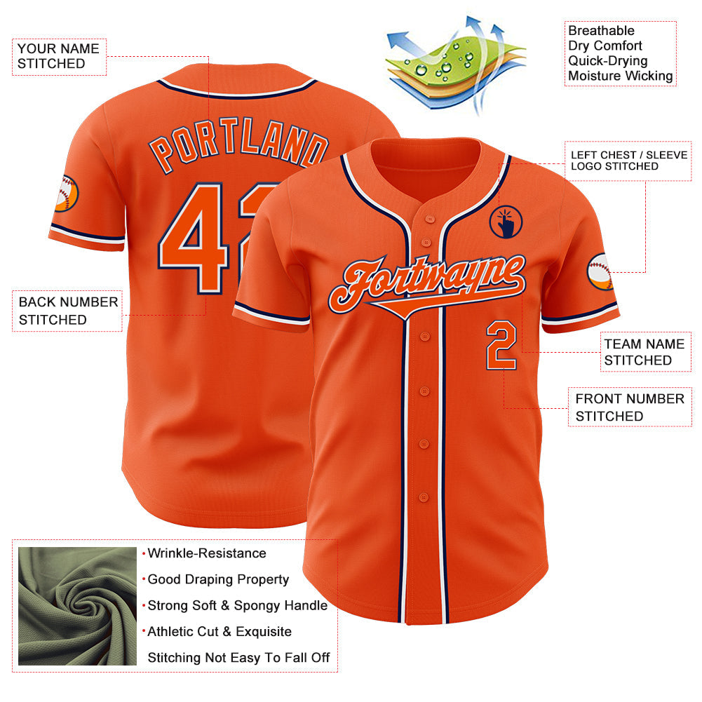 Custom Orange White-Navy Authentic Baseball Jersey - Sky-Custom