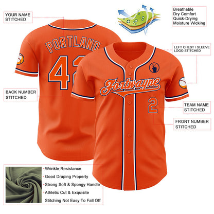 Custom Orange White-Navy Authentic Baseball Jersey - Sky-Custom