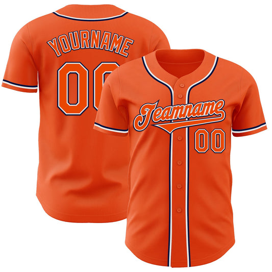 Custom Orange White-Navy Authentic Baseball Jersey - Sky-Custom