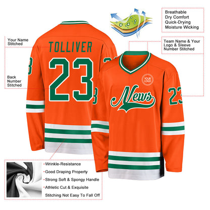 Custom Orange Kelly Green-White Hockey Jersey - Sky-Custom