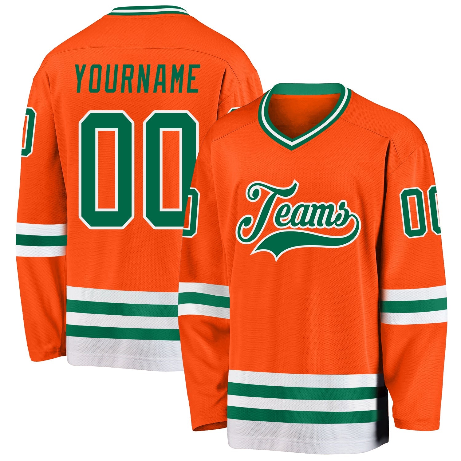 Custom Orange Kelly Green-White Hockey Jersey - Sky-Custom