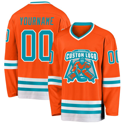 Custom Orange Teal-White Hockey Jersey - Sky-Custom