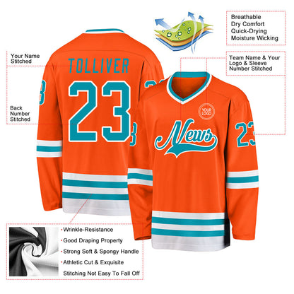 Custom Orange Teal-White Hockey Jersey - Sky-Custom