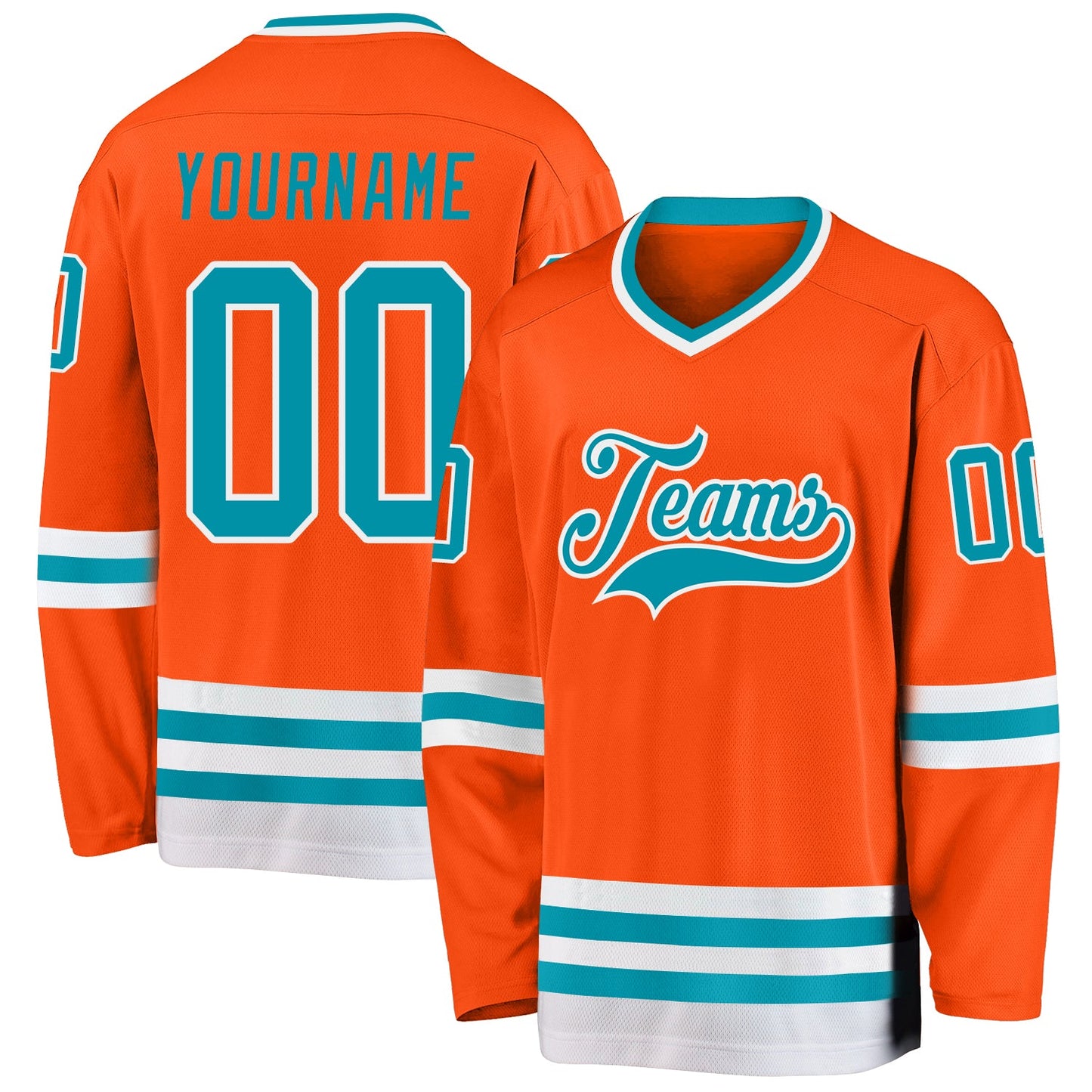 Custom Orange Teal-White Hockey Jersey - Sky-Custom