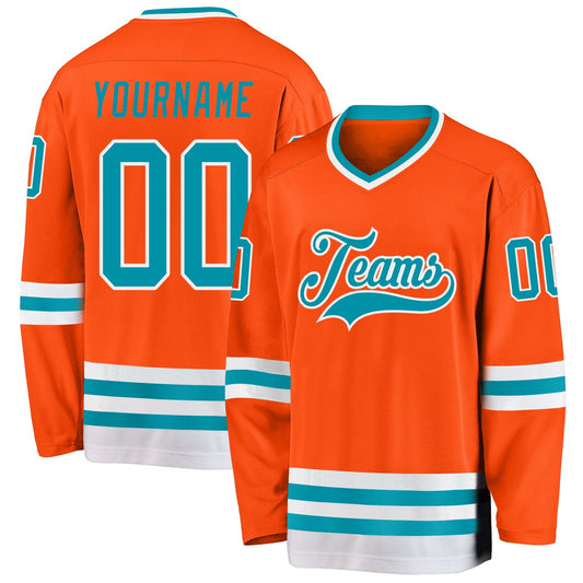 Custom Orange Teal-White Hockey Jersey - Sky-Custom