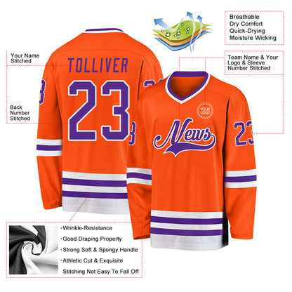 Custom Orange Purple-White Hockey Jersey - Sky-Custom