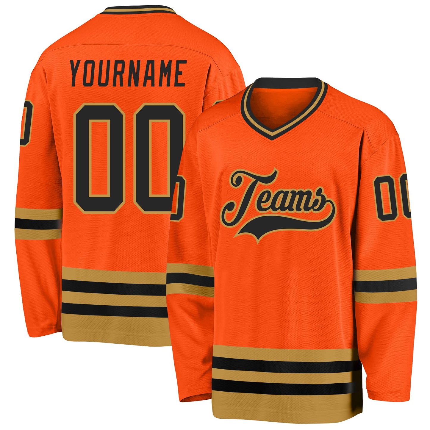 Custom Orange Black-Old Gold Hockey Jersey - Sky-Custom
