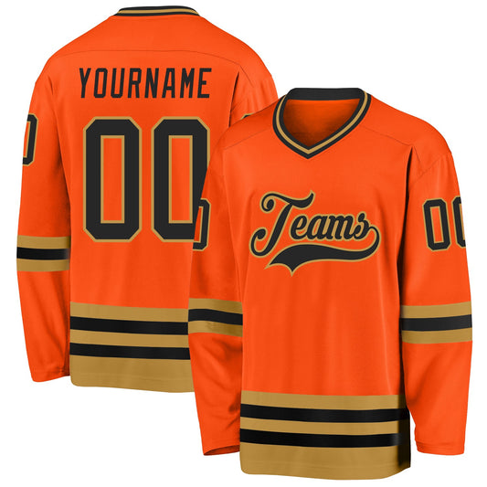 Custom Orange Black-Old Gold Hockey Jersey - Sky-Custom