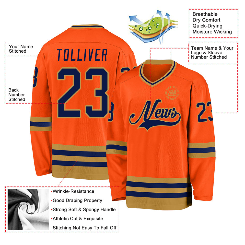 Custom Orange Navy-Old Gold Hockey Jersey - Sky-Custom