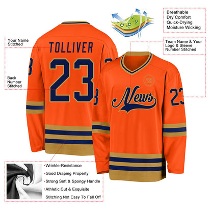 Custom Orange Navy-Old Gold Hockey Jersey - Sky-Custom