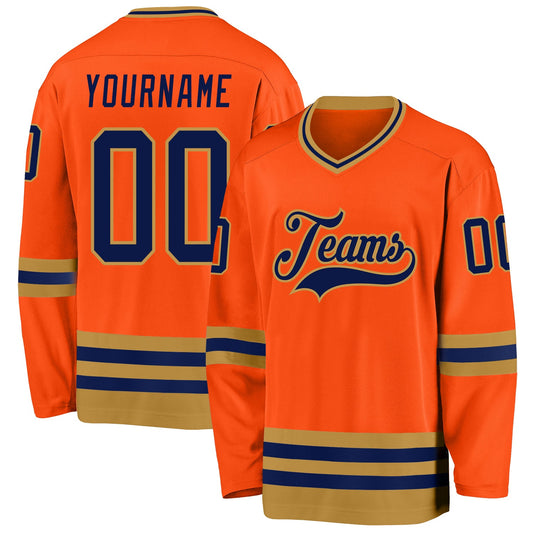 Custom Orange Navy-Old Gold Hockey Jersey - Sky-Custom