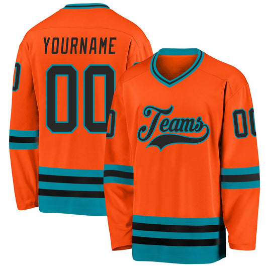 Custom Orange Black-Teal Hockey Jersey - Sky-Custom