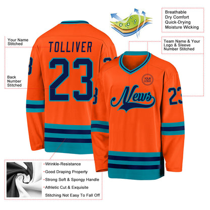 Custom Orange Navy-Teal Hockey Jersey - Sky-Custom