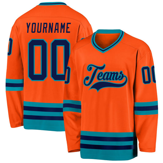 Custom Orange Navy-Teal Hockey Jersey - Sky-Custom