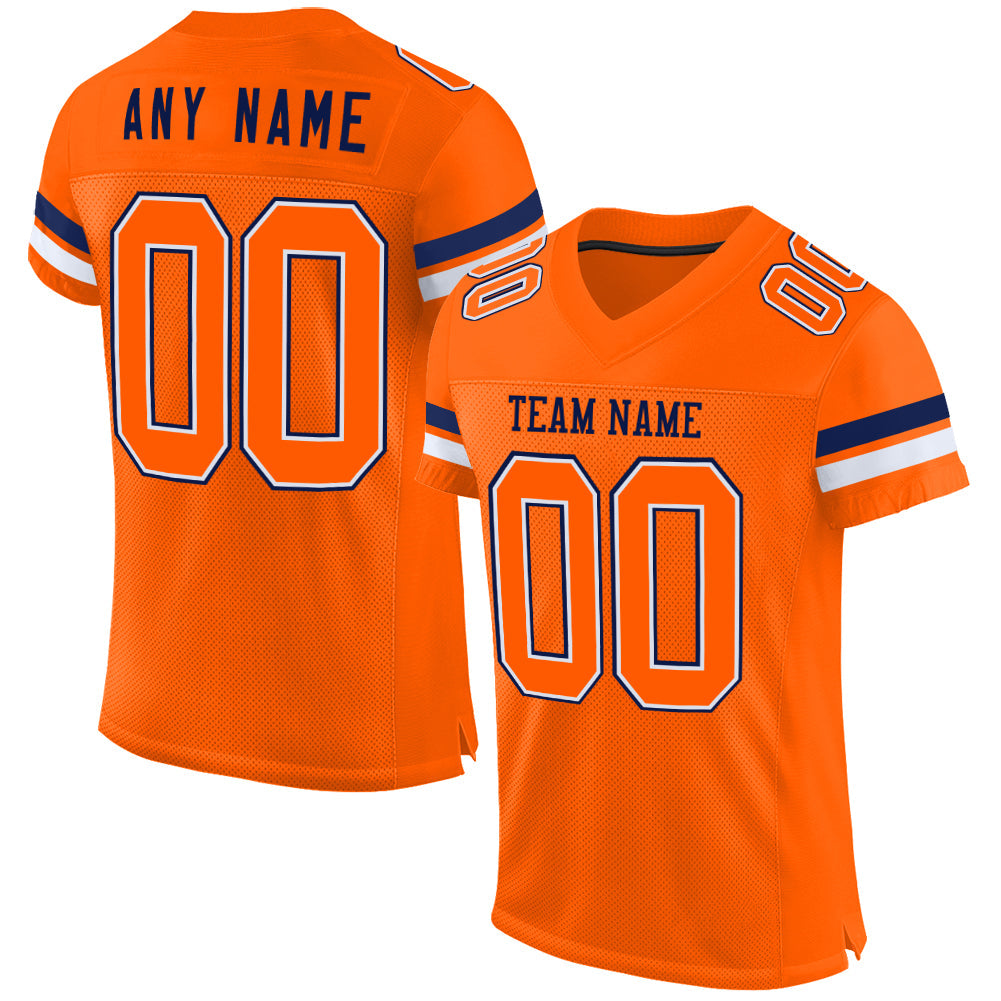Custom Orange White-Navy Mesh Authentic Football Jersey - Sky-Custom