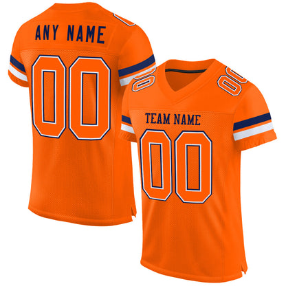 Custom Orange White-Navy Mesh Authentic Football Jersey - Sky-Custom