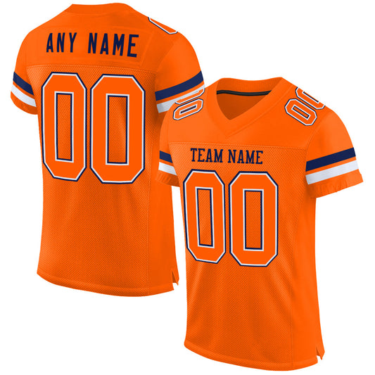 Custom Orange White-Navy Mesh Authentic Football Jersey - Sky-Custom