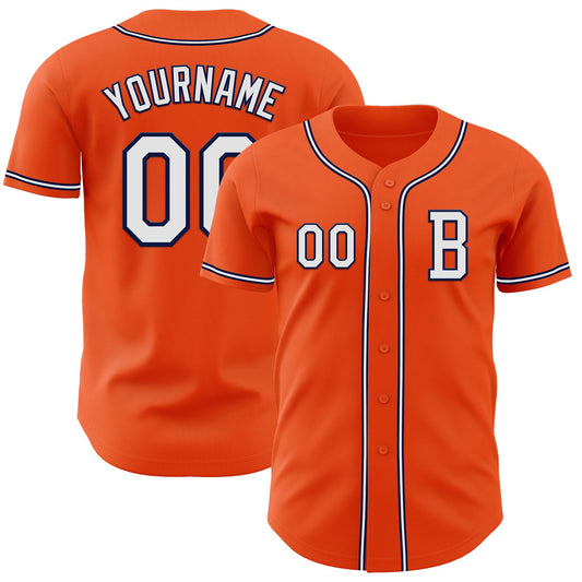 Custom Orange White-Navy Authentic Baseball Jersey - Sky-Custom