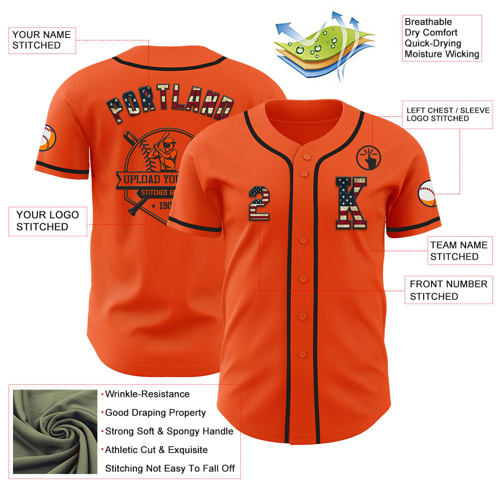 Custom Orange Vintage USA Flag-Black Authentic Baseball Jersey - Sky-Custom
