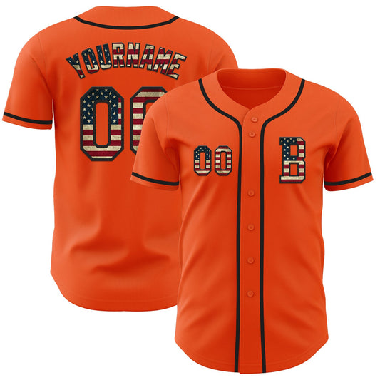 Custom Orange Vintage USA Flag-Black Authentic Baseball Jersey - Sky-Custom