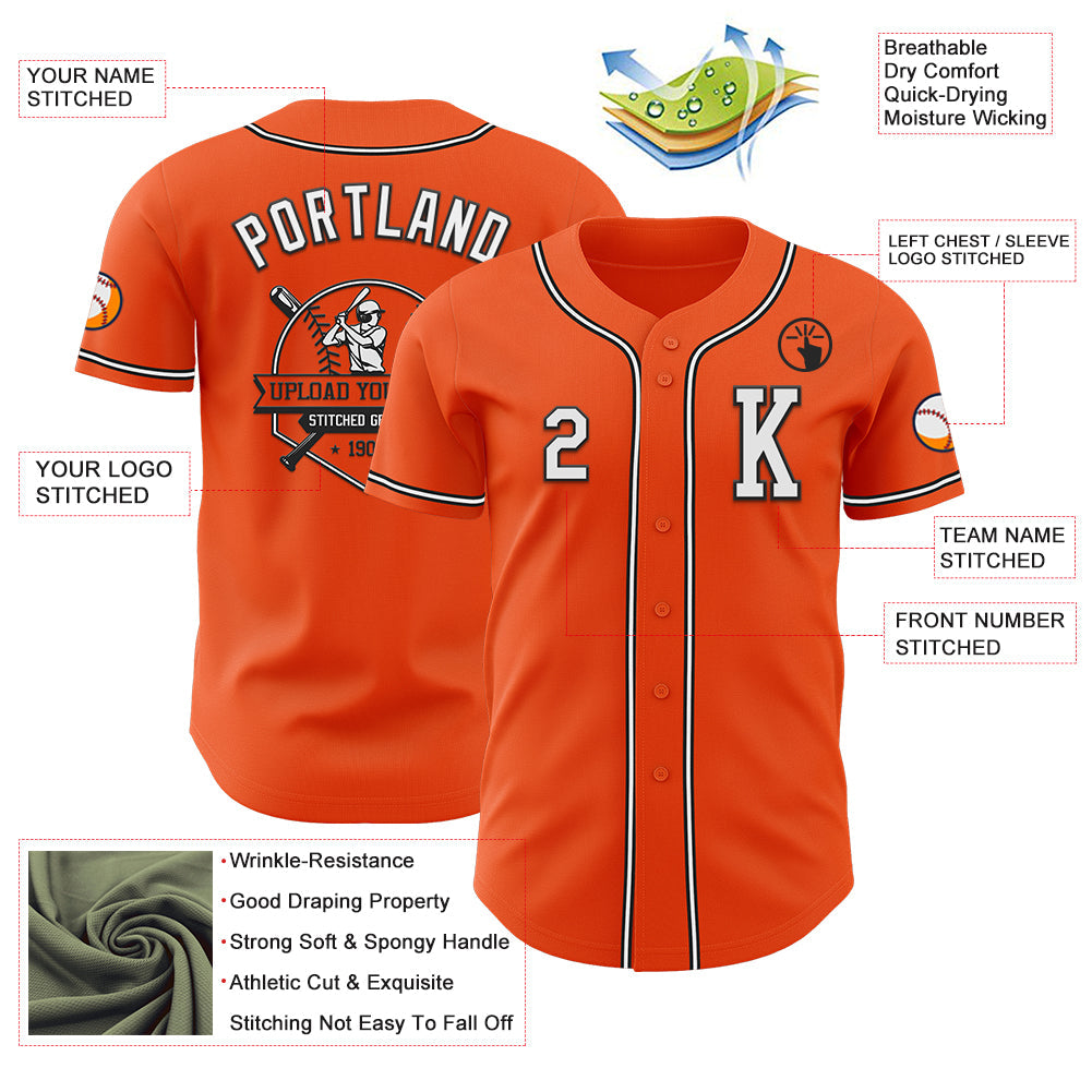 Custom Orange White-Black Authentic Baseball Jersey - Sky-Custom