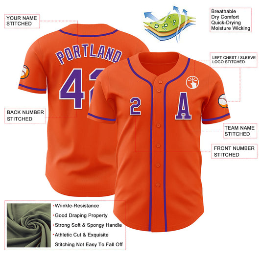 Custom Orange Purple-White Authentic Baseball Jersey - Sky-Custom