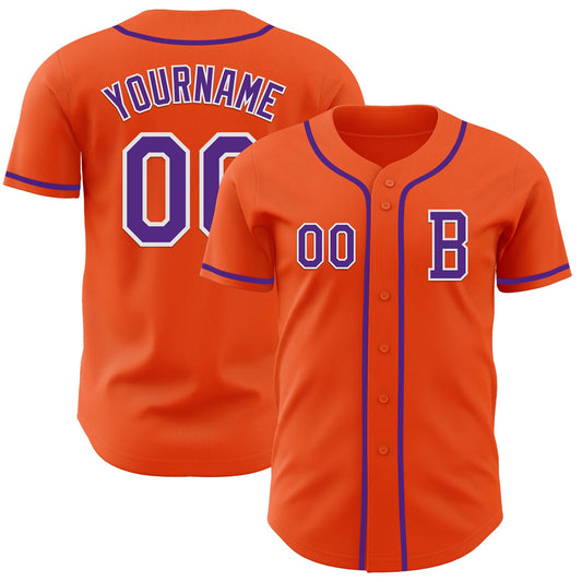 Custom Orange Purple-White Authentic Baseball Jersey - Sky-Custom