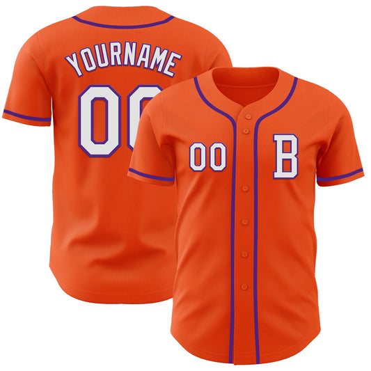 Custom Orange White-Purple Authentic Baseball Jersey - Sky-Custom
