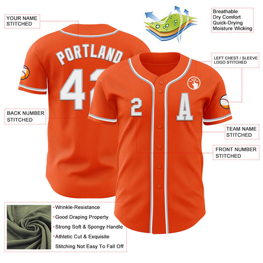 Custom Orange White-Gray Authentic Baseball Jersey - Sky-Custom