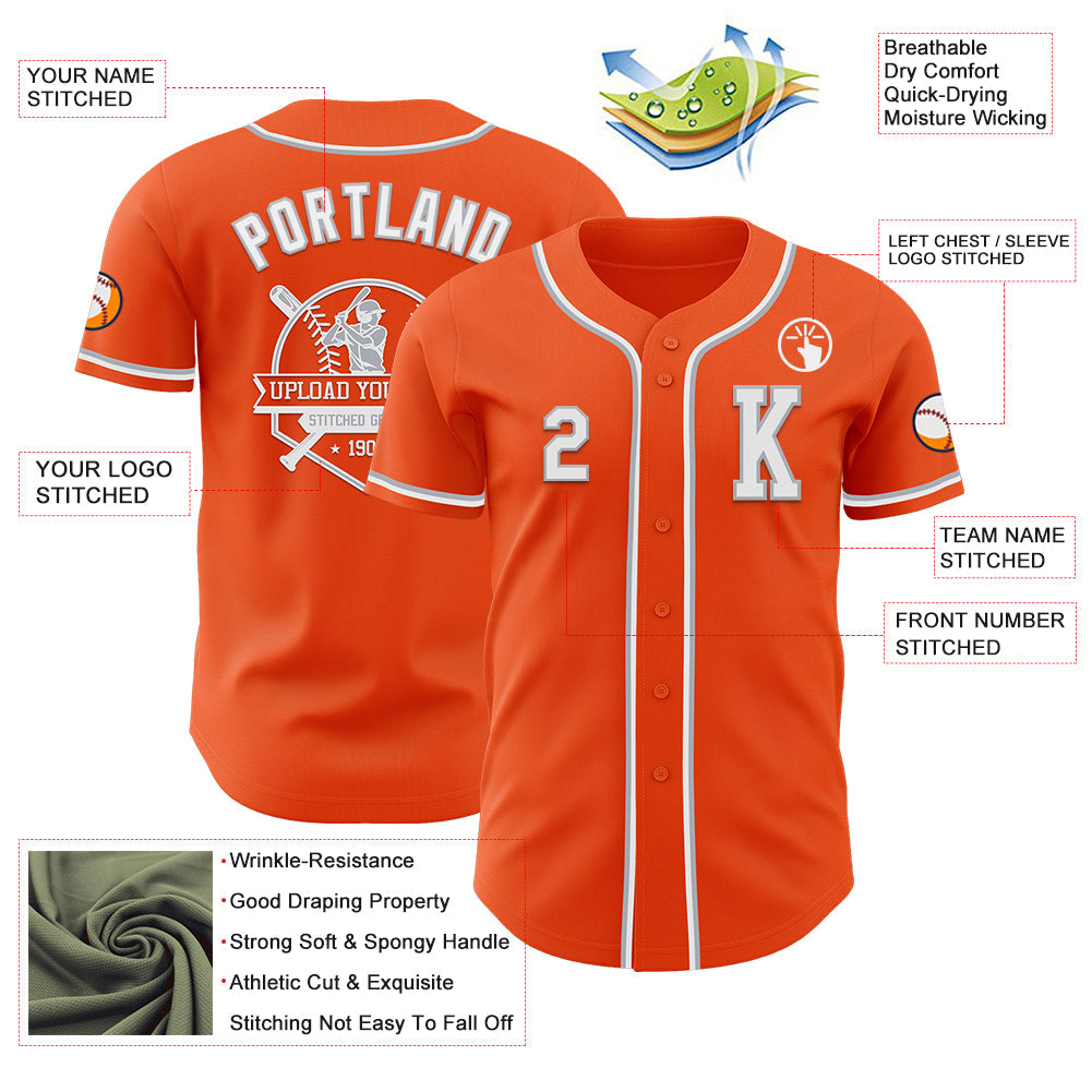 Custom Orange White-Gray Authentic Baseball Jersey - Sky-Custom