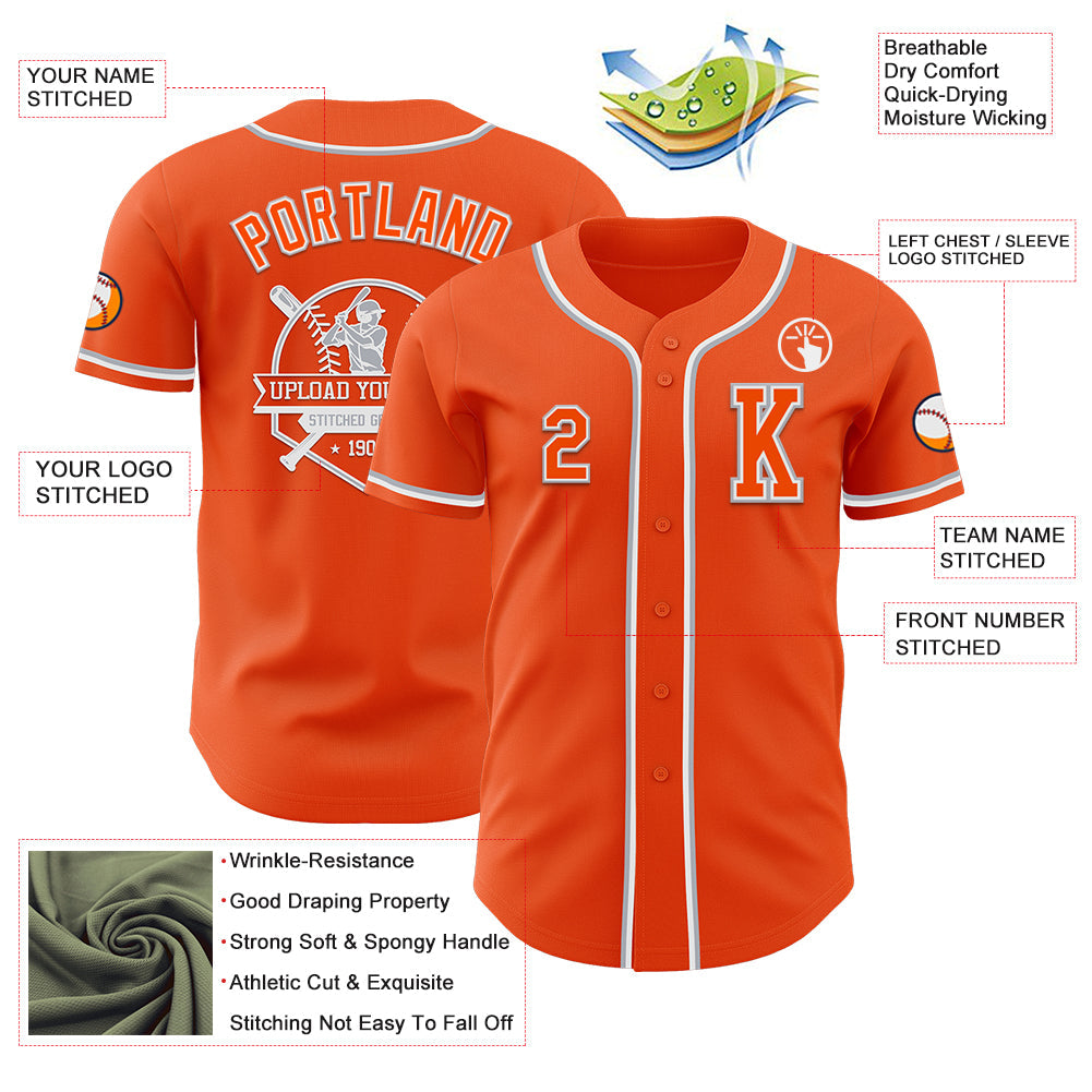 Custom Orange White-Gray Authentic Baseball Jersey - Sky-Custom