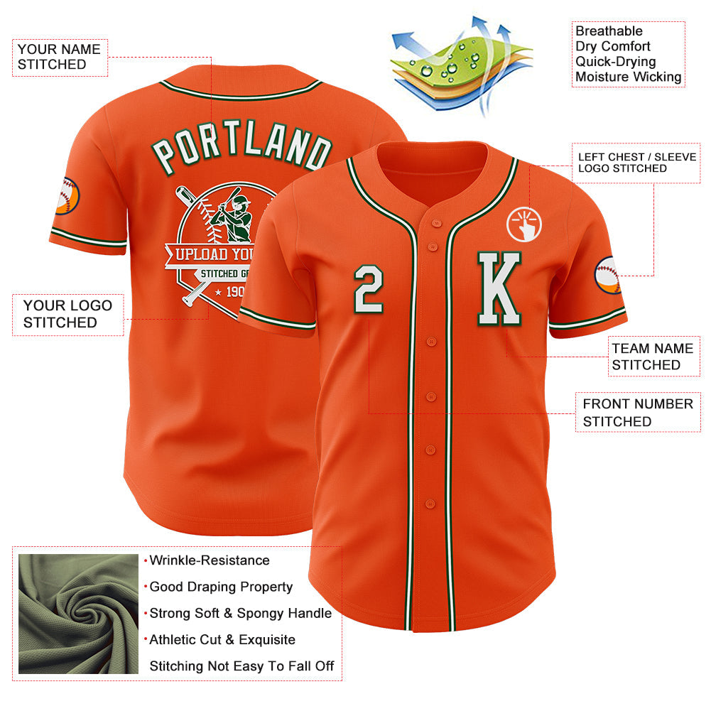 Custom Orange White-Green Authentic Baseball Jersey - Sky-Custom