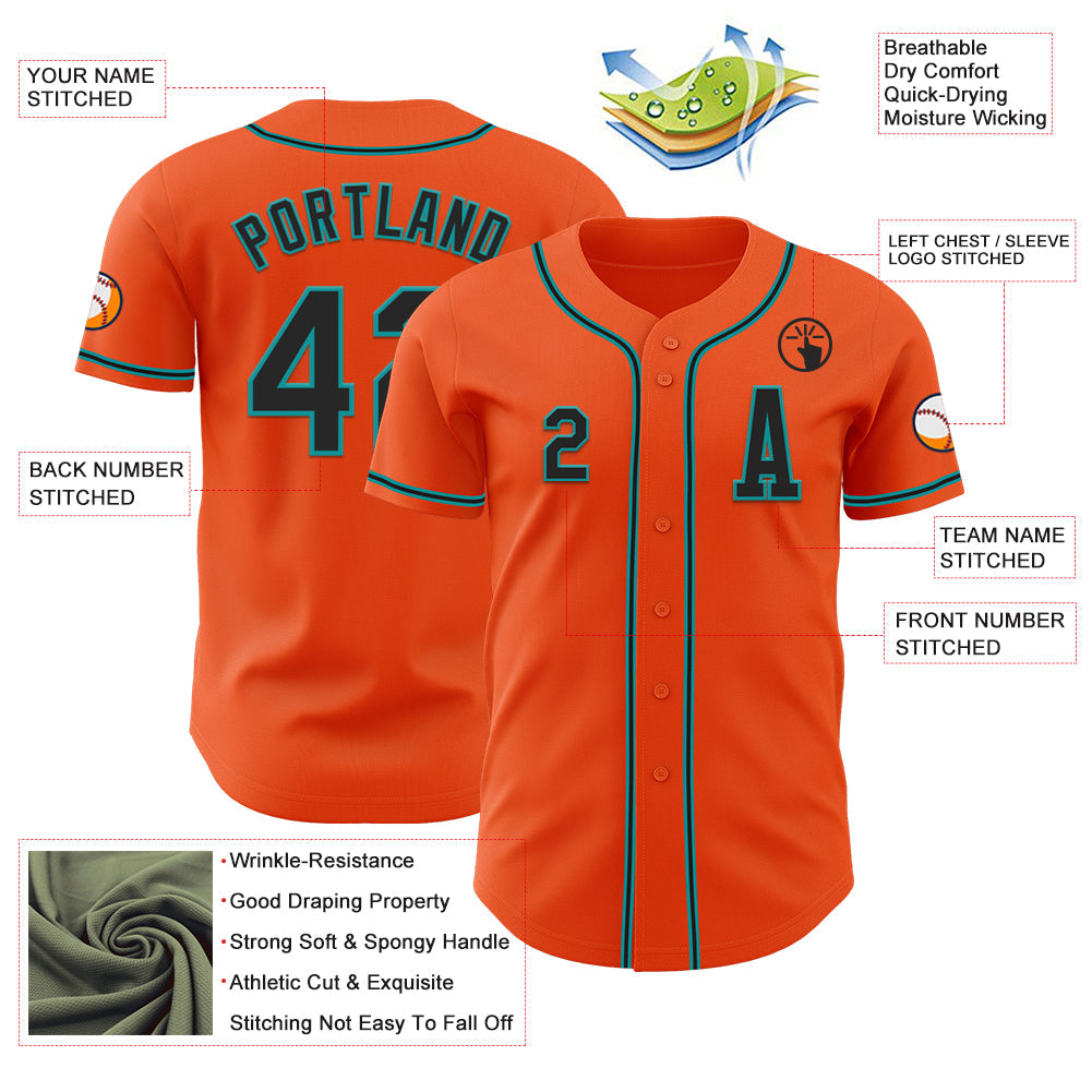 Custom Orange Black-Teal Authentic Baseball Jersey - Sky-Custom