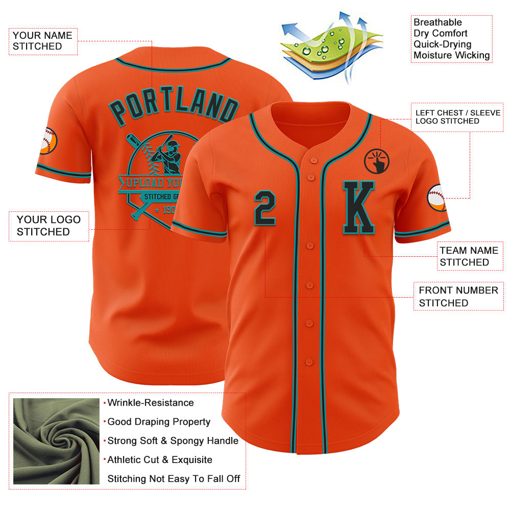 Custom Orange Black-Teal Authentic Baseball Jersey - Sky-Custom
