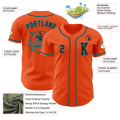 Custom Orange Black-Teal Authentic Baseball Jersey - Sky-Custom