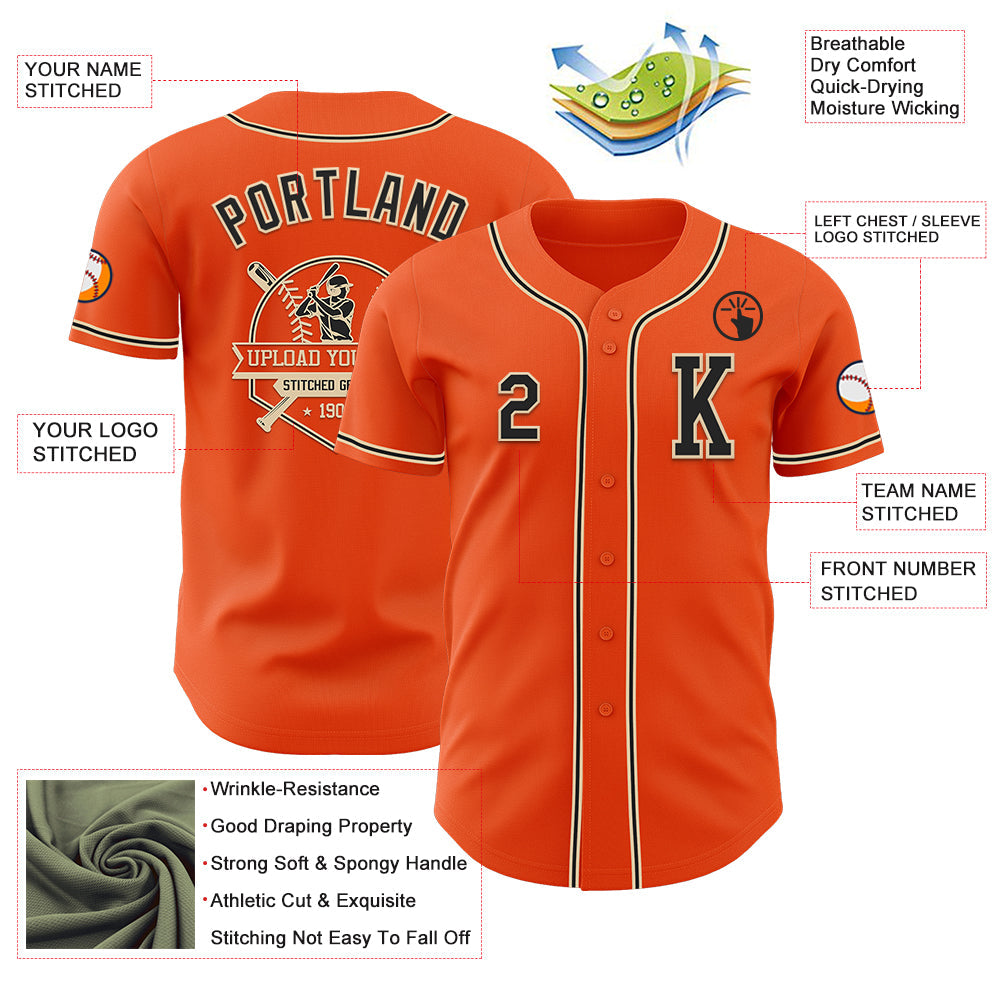 Custom Orange Black-City Cream Authentic Baseball Jersey - Sky-Custom