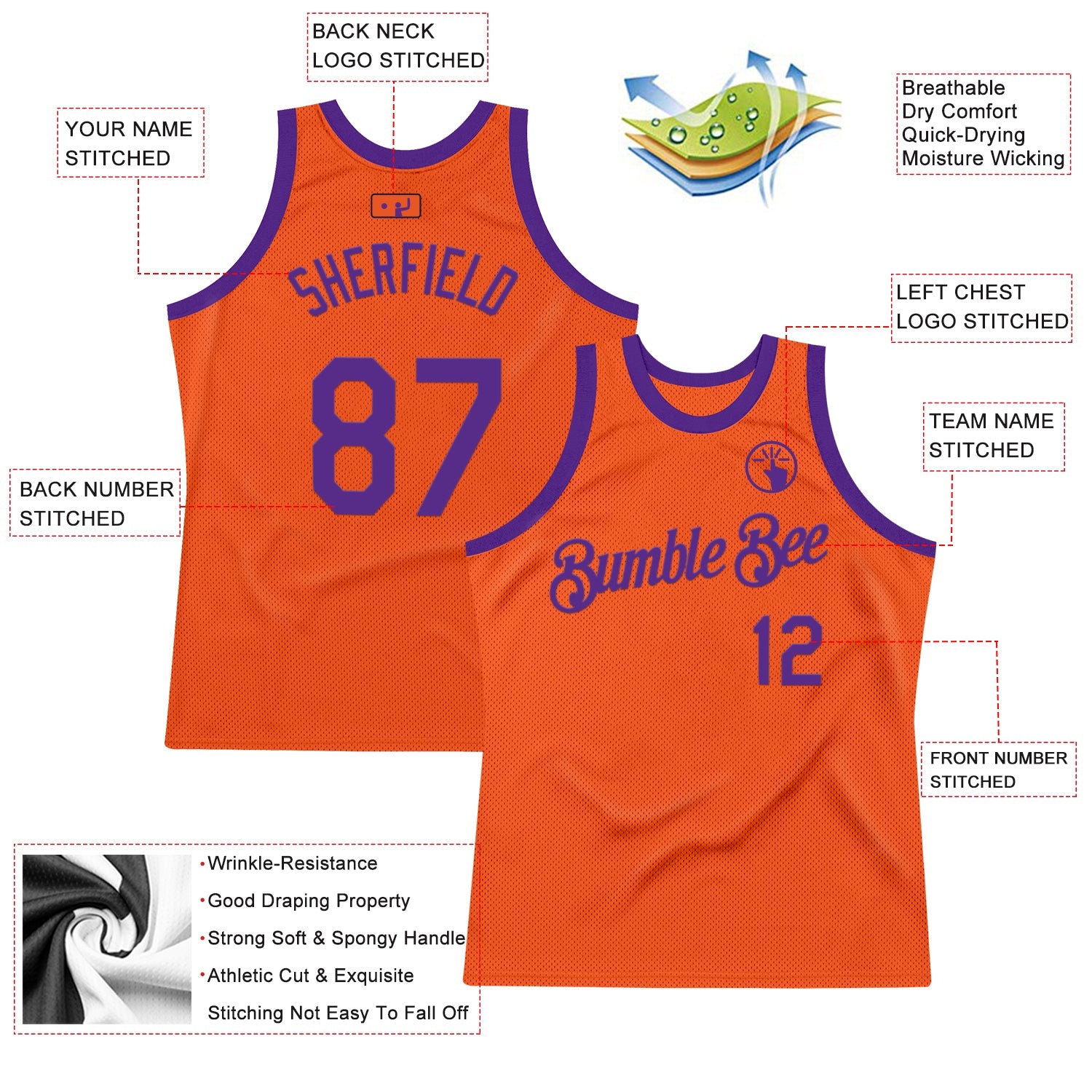Custom Orange Purple Authentic Throwback Basketball Jersey - Sky-Custom
