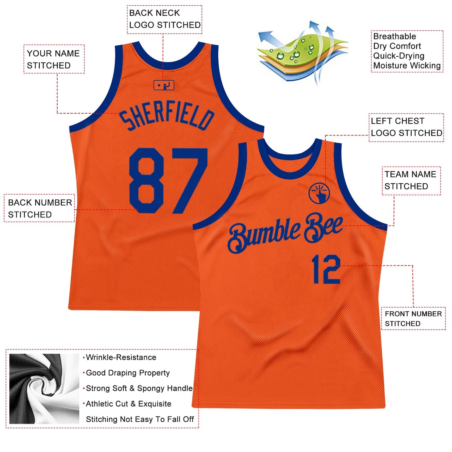 Custom Orange Royal Authentic Throwback Basketball Jersey - Sky-Custom