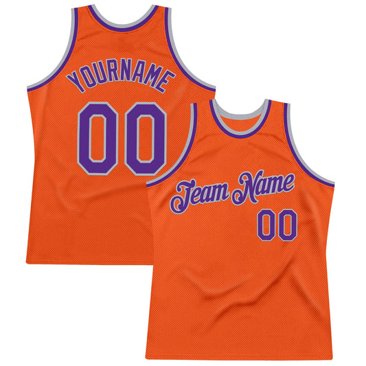 Custom Orange Purple-Gray Authentic Throwback Basketball Jersey - Sky-Custom